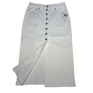 Michael Kors White Denim Skirt Size 4 Button Front Midi Jean Pencil Style NWT